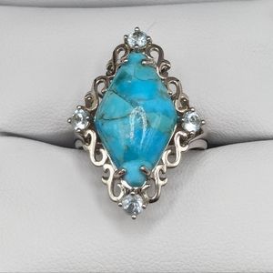 Freeform Cabochon Turquoise with Topaz Accents set in Sterling Silver, Size 7